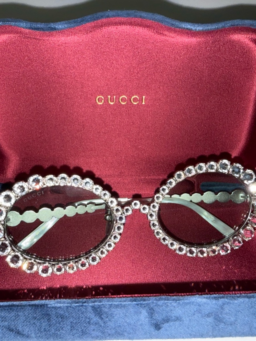 Gucci Crystal-Trim Pink Oval Sunglasses